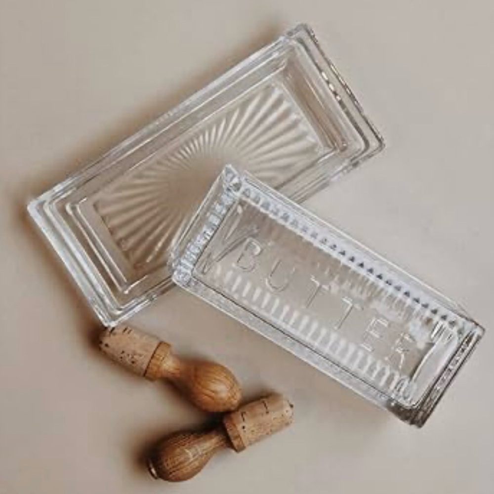 Elegant Embossed Clear Glass Butter Dish traditional design